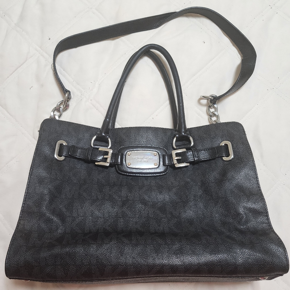 Michael Kors Black Shoulder Bag with Silver Accents